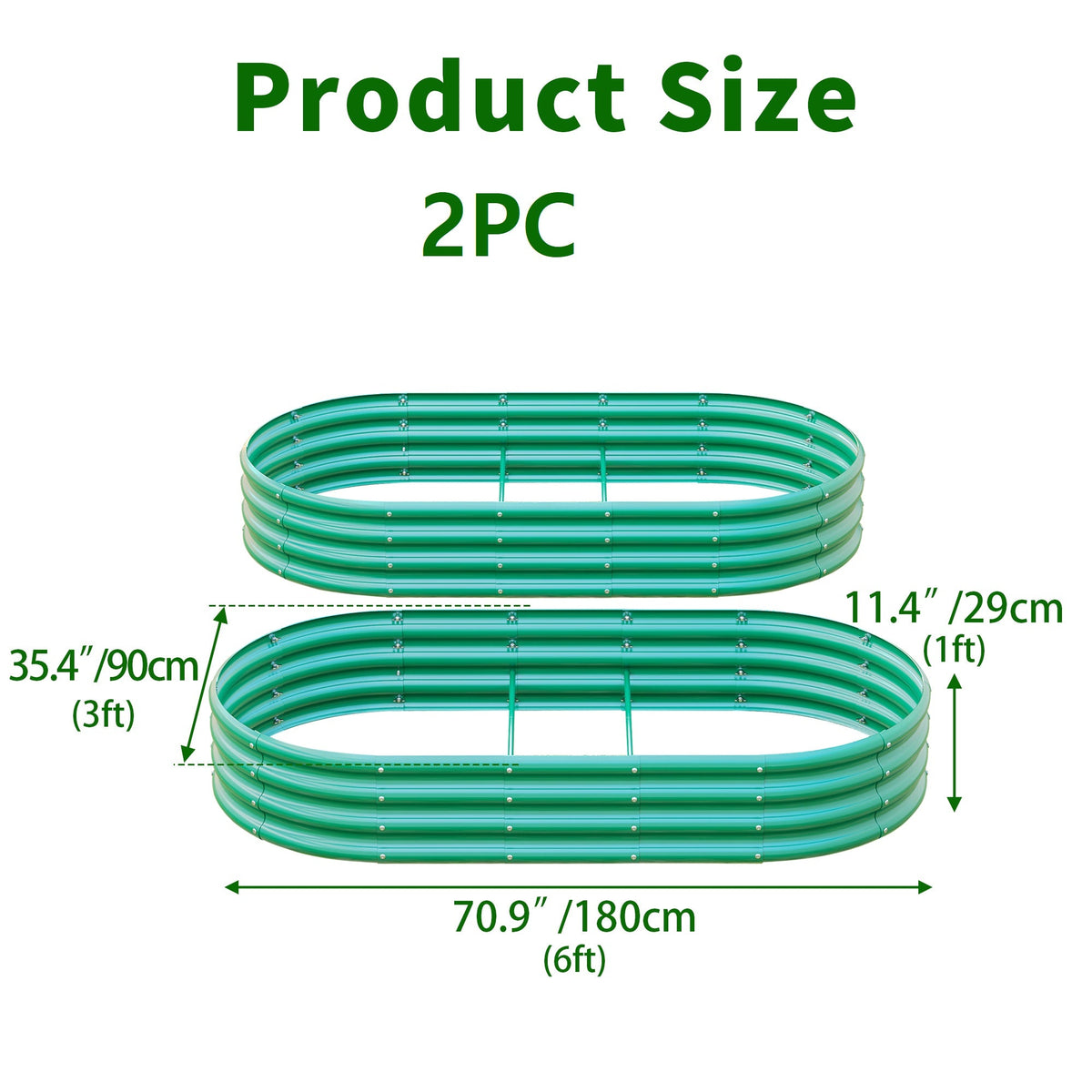 Galvanized Raised Garden Bed 6x3x1ft, Green, Heavy-Duty Metal Planter, photo 2 of 8