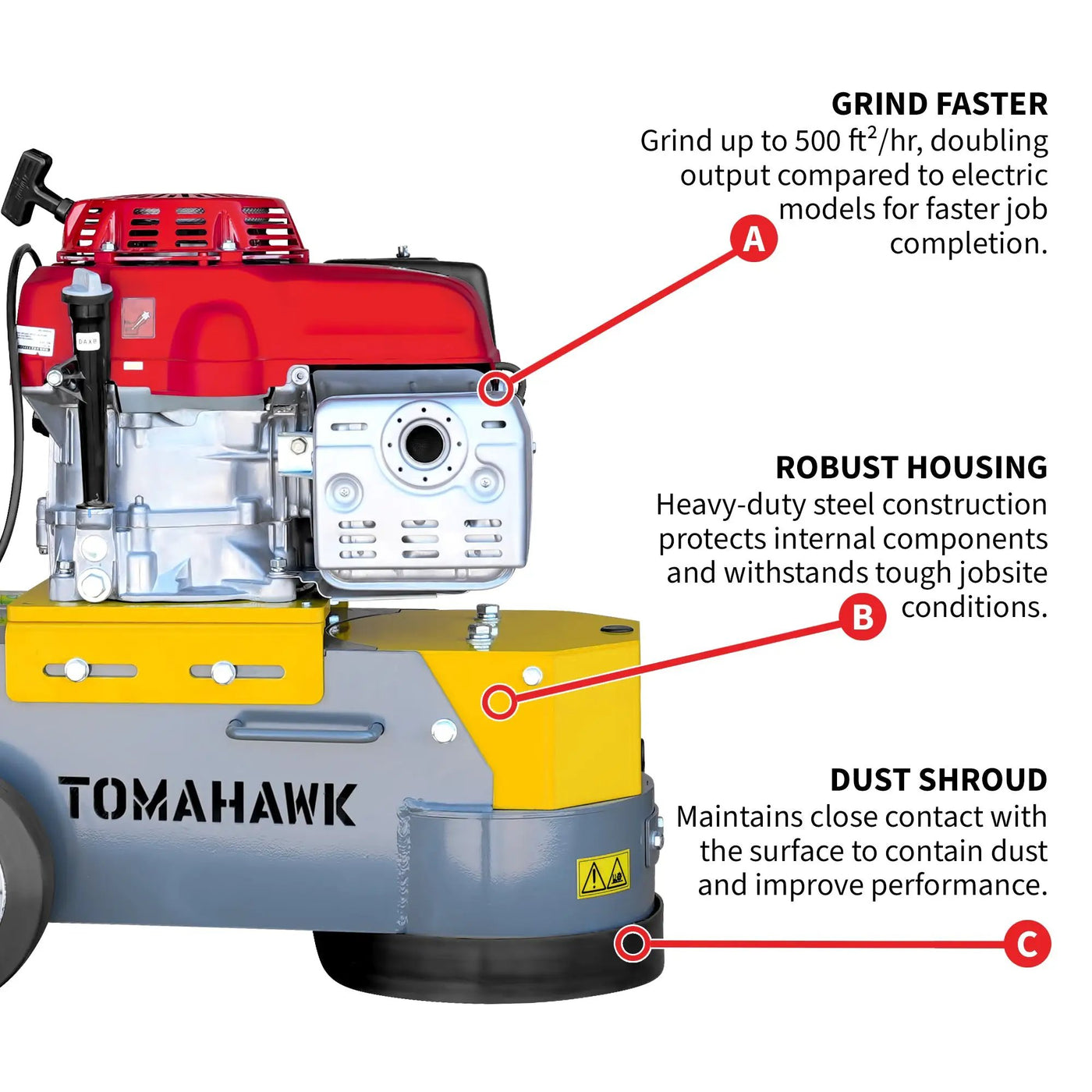 10" Honda Concrete Floor Grinder 10HP GXV390 Motor for Smoothing, Floor Prep, Coatings by Tomahawk Power