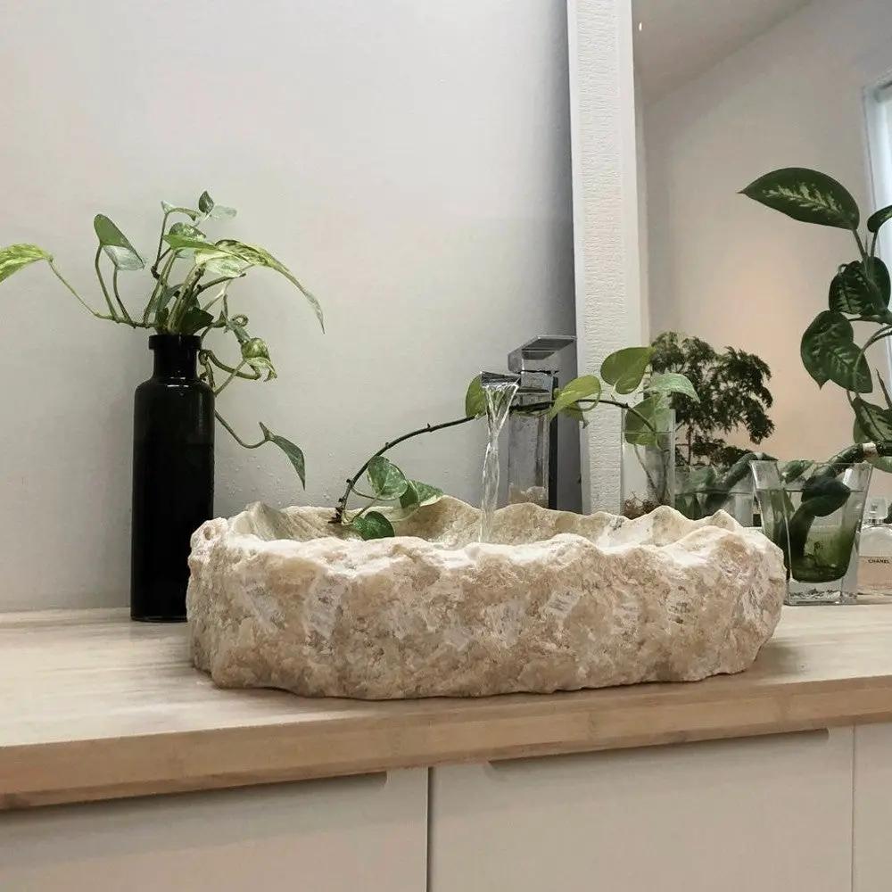 Handcrafted Honey Onyx Translucent Premium Natural Stone Vessel Sink 19x19x5 Inch by GobekDesign