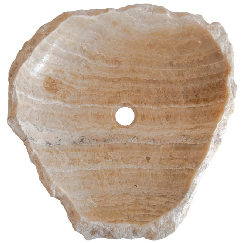 honey onyx natural stone vessel sink surface polished hand split size irregular SKU 202115 top view product shot
