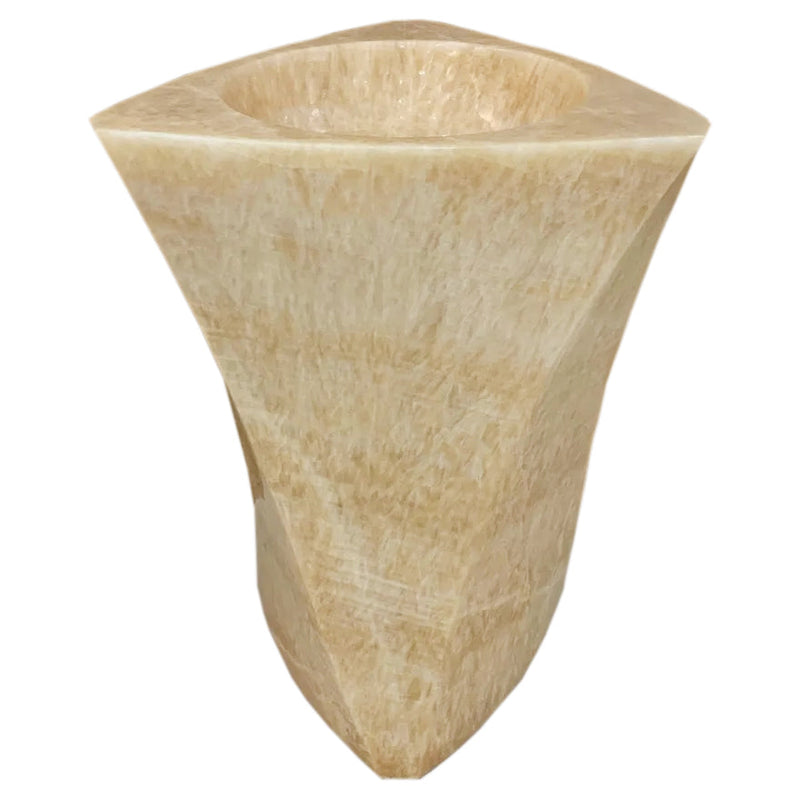 Honey Onyx Designer Pedestal Stand-Alone Sink (W)21.5" (L)23" (H)34" polished front view