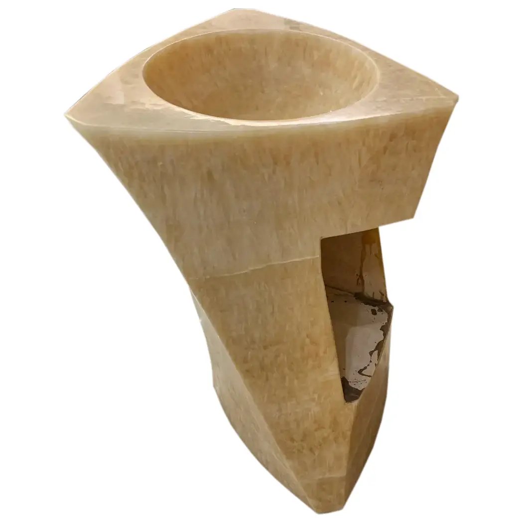 Honey Onyx Hand-Carved Natural Marble Pedestal Stand-Alone Sink 21.5W x 23L x 34H by GobekDesign