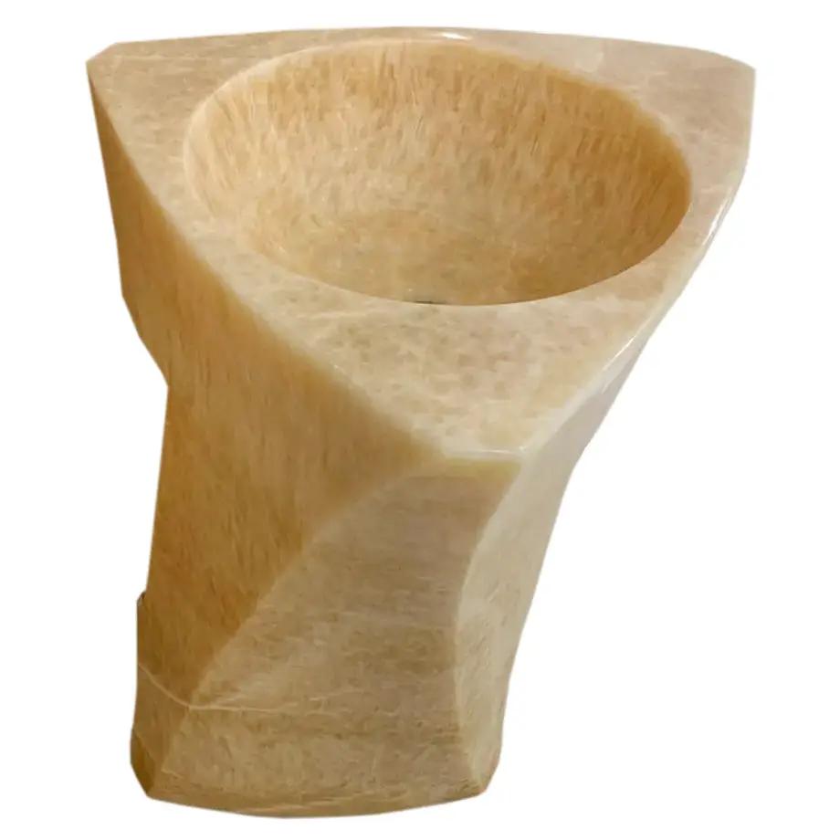 Honey Onyx Hand-Carved Natural Marble Pedestal Stand-Alone Sink 21.5W x 23L x 34H by GobekDesign