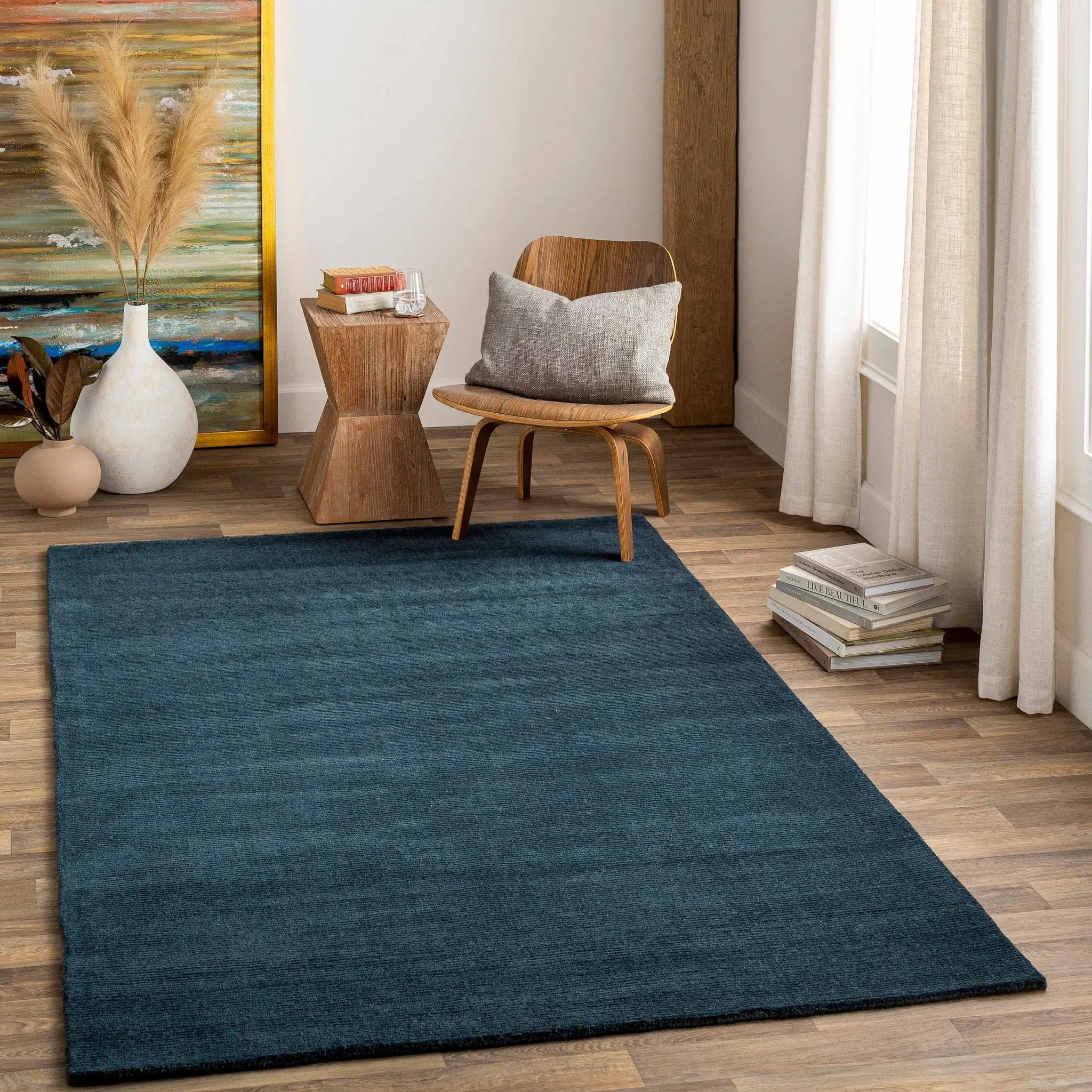 Brockton Solid Dark Blue Wool Rug by Boutique Rugs