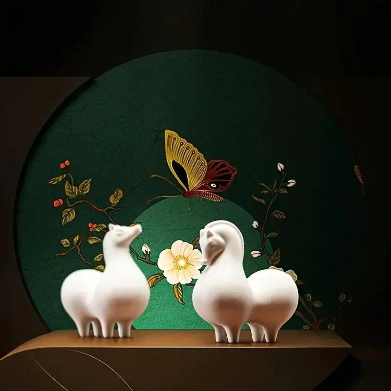 Horse Figurine - Decorative Ceramic White by House Of Avana