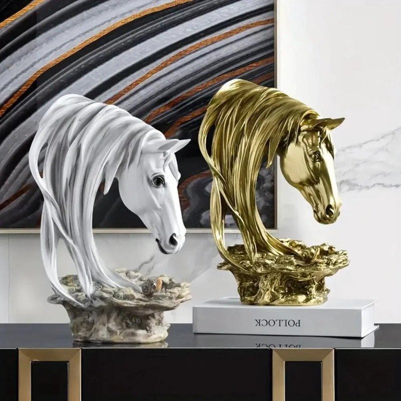 Horse Head Sculpture Artistic Gold and White for Home Decor Lovers by House Of Avana