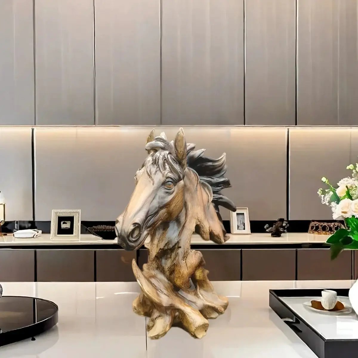 Modern Running Horse Head Sculpture Decorative Table Accent by House Of Avana