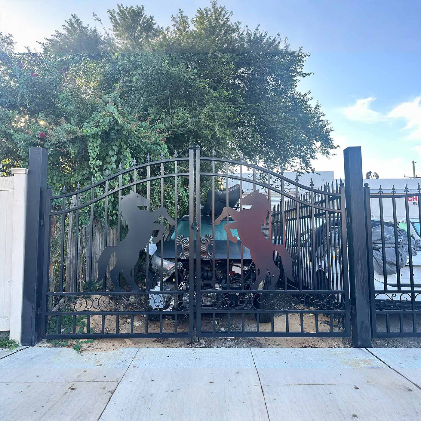 14x8 ft Steel Dual Swing Driveway Gate with Horse Pattern by Chery Industrial