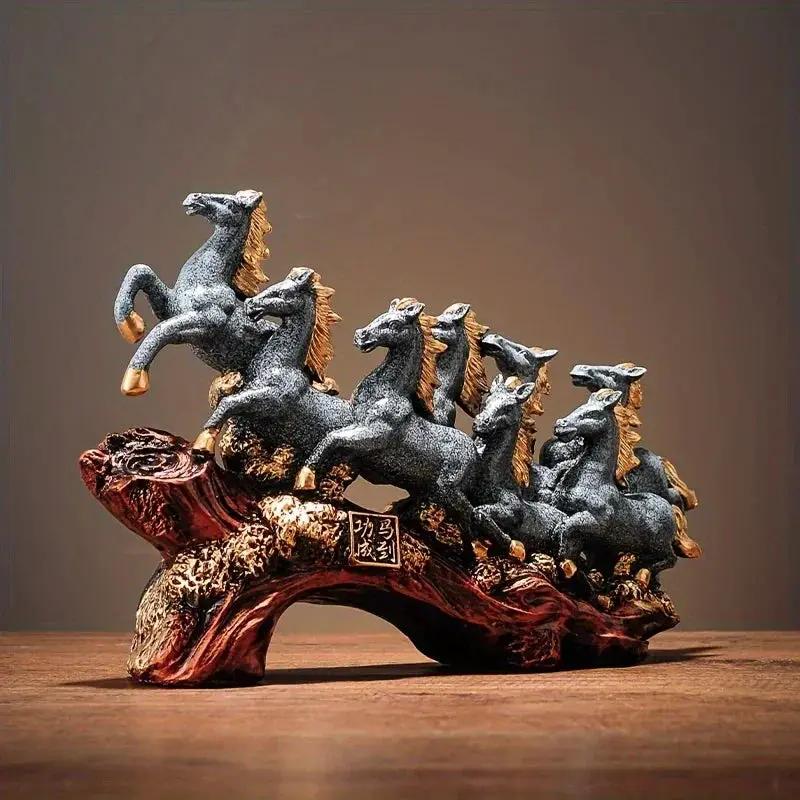 Eight Galloping Horses Resin Sculpture Decorative Table Accent by House Of Avana