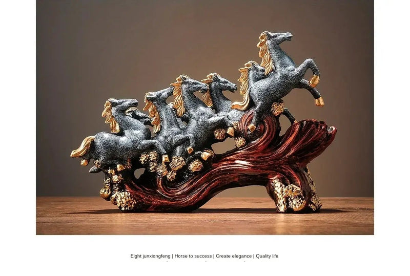 Eight Galloping Horses Resin Sculpture Decorative Table Accent by House Of Avana