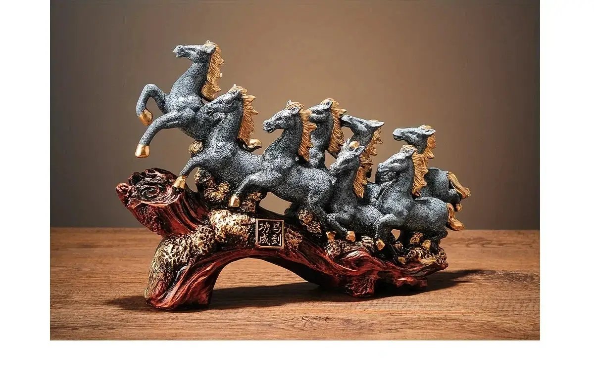 Eight Galloping Horses Resin Sculpture Decorative Table Accent by House Of Avana