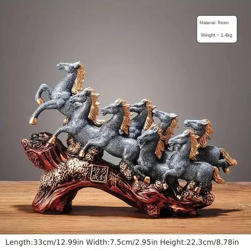 Eight Galloping Horses Resin Sculpture Decorative Table Accent by House Of Avana
