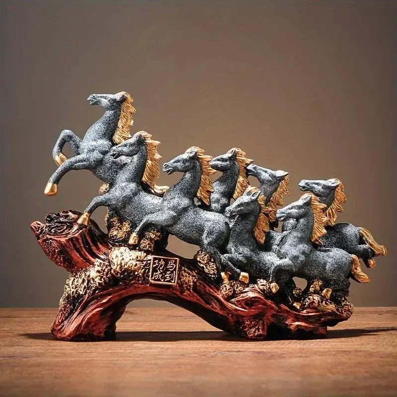 Eight Galloping Horses Resin Sculpture Decorative Table Accent by House Of Avana