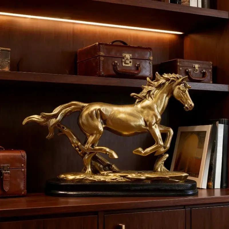 Horse Statue - Galloping Metal Golden by House Of Avana