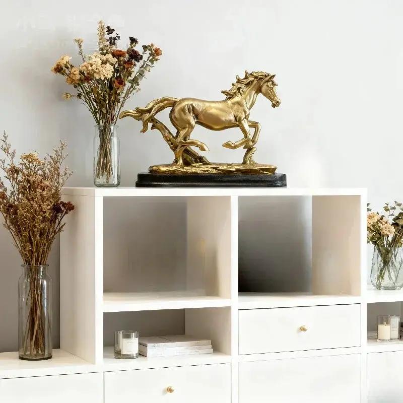 Horse Statue - Galloping Metal Golden by House Of Avana