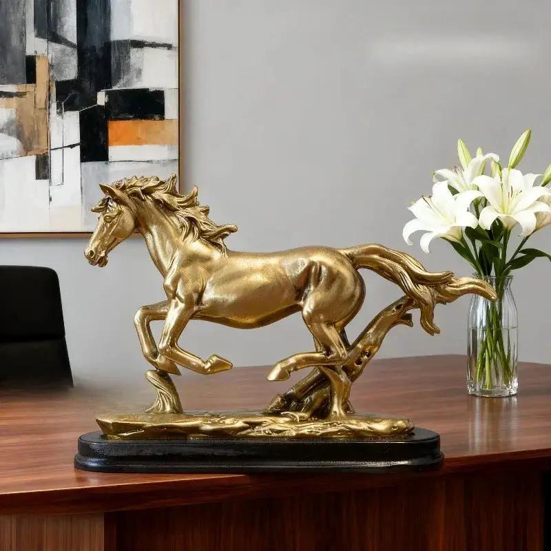Horse Statue - Galloping Metal Golden by House Of Avana