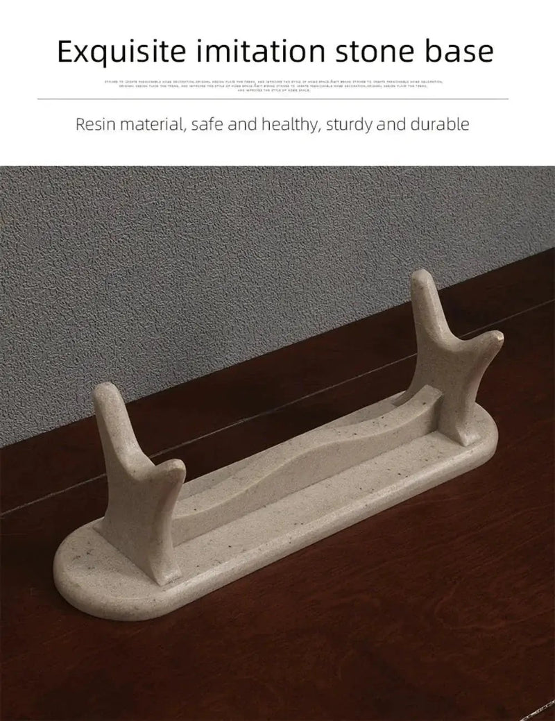 Ivory Resin Running Horses Tusk Sculpture on Stand by House Of Avana