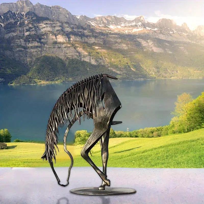 Abstract Modern Horse Sculpture Antique Table Decor by House Of Avana