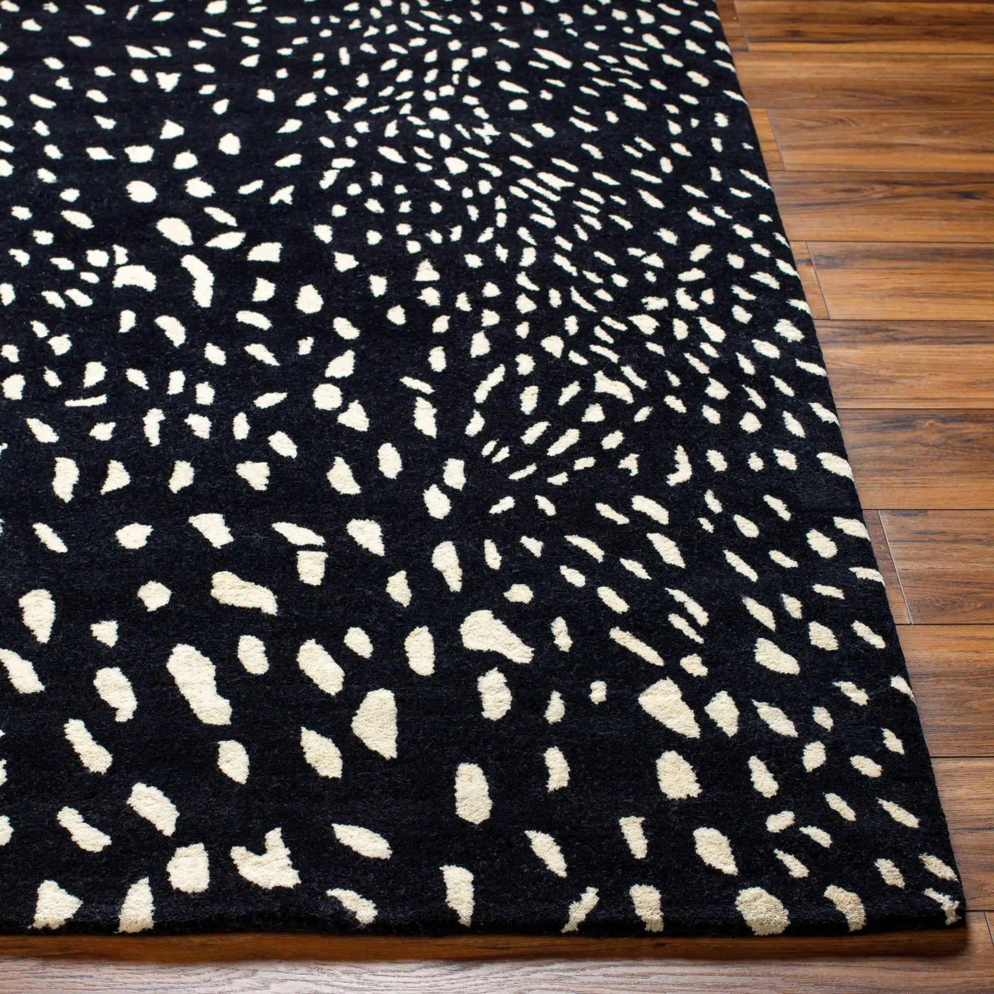 Athena Black Giraffe Print Wool Rug by Boutique Rugs