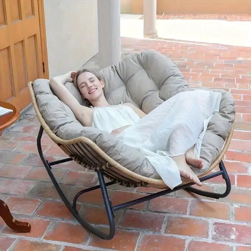 Outdoor Papasan Rocking Chair with Weather-Resistant Cushions by House Of Avana
