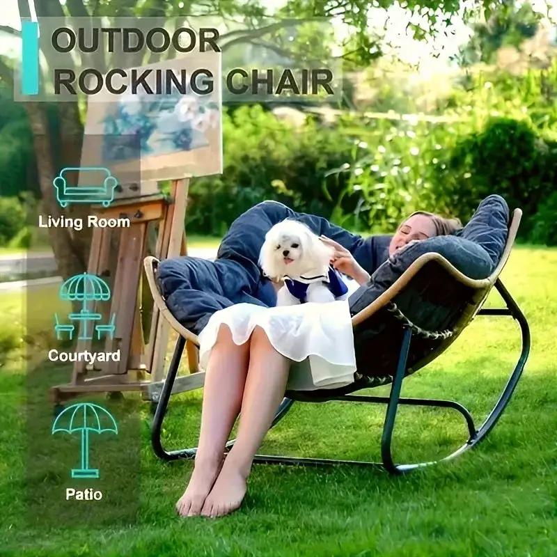 Outdoor Papasan Rocking Chair with Weather-Resistant Cushions by House Of Avana