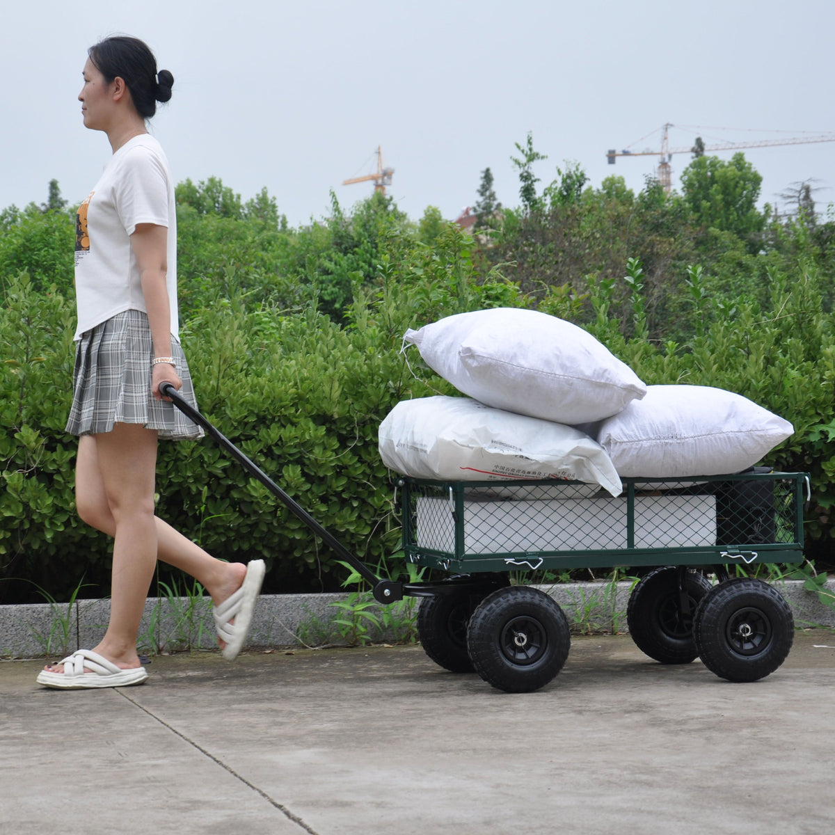 Green Outdoor Wagon Cart with Foldable Steel Frame - 550 lb Capacity, photo 22 of 37