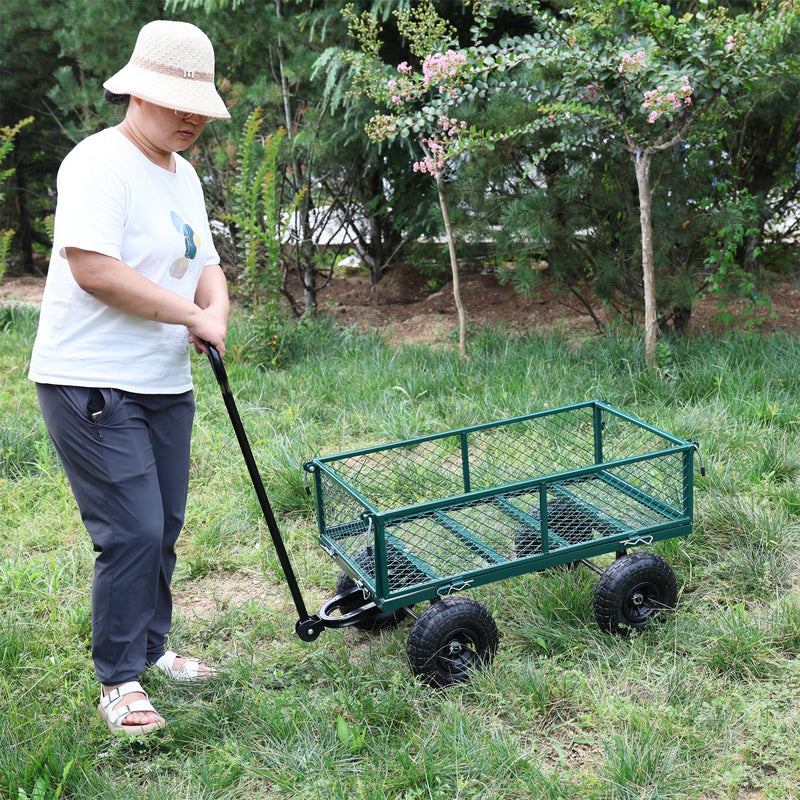 Green Outdoor Wagon Cart with Foldable Steel Frame - 550 lb Capacity, photo 34 of 37