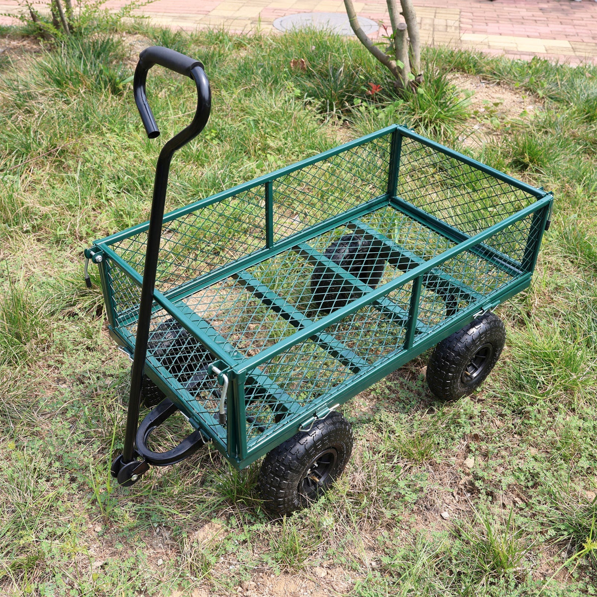 Green Outdoor Wagon Cart with Foldable Steel Frame - 550 lb Capacity, photo 35 of 37