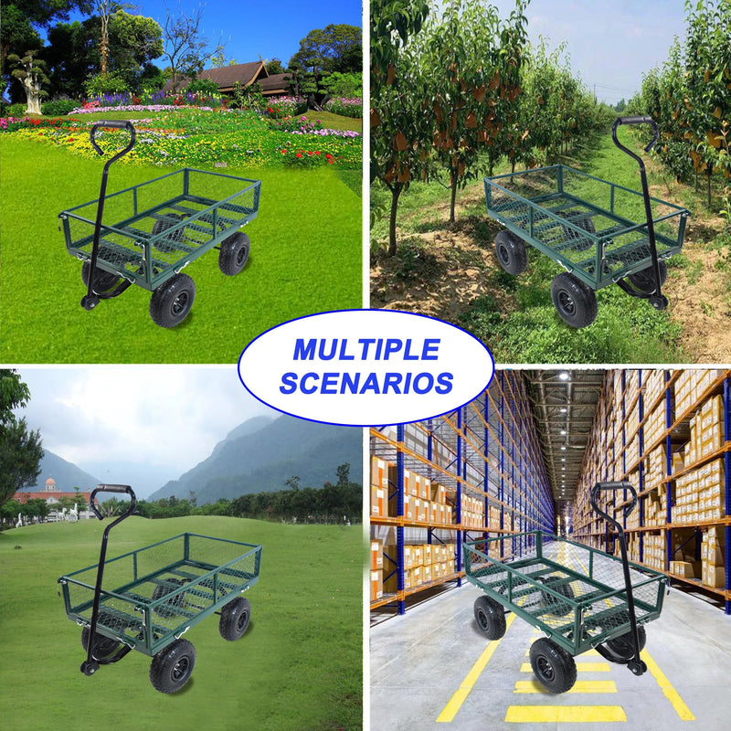Green Outdoor Wagon Cart with Foldable Steel Frame - 550 lb Capacity, photo 4 of 37