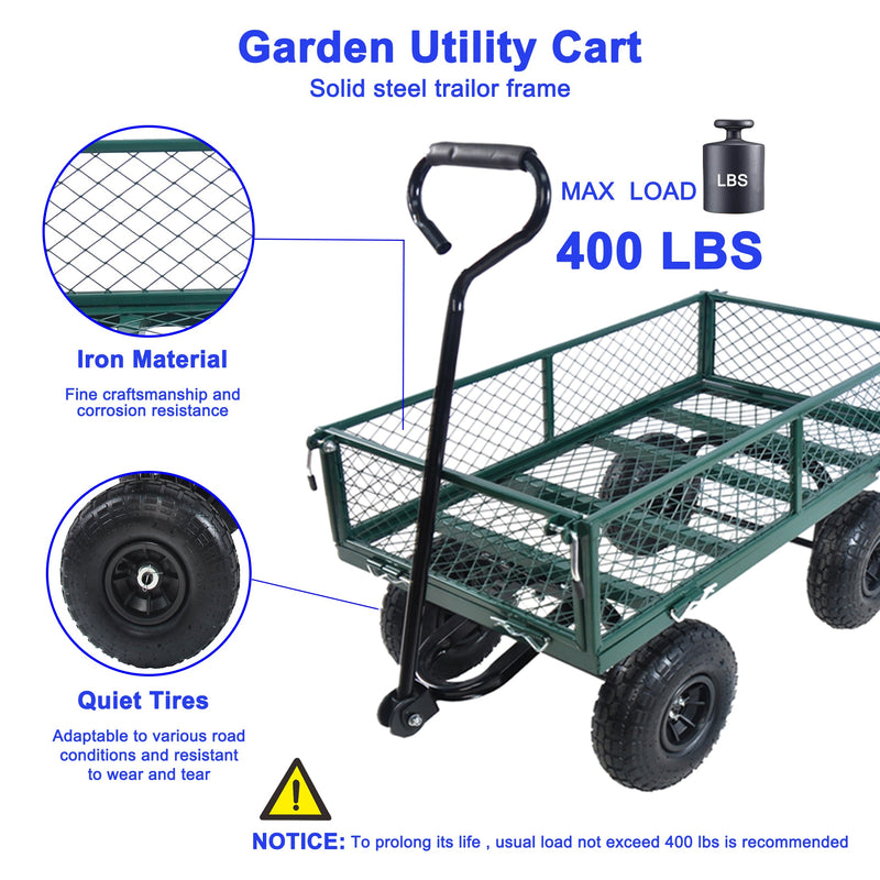 Green Outdoor Wagon Cart with Foldable Steel Frame - 550 lb Capacity, photo 6 of 37