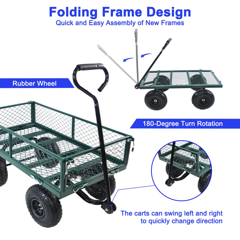 Green Outdoor Wagon Cart with Foldable Steel Frame - 550 lb Capacity, photo 7 of 37