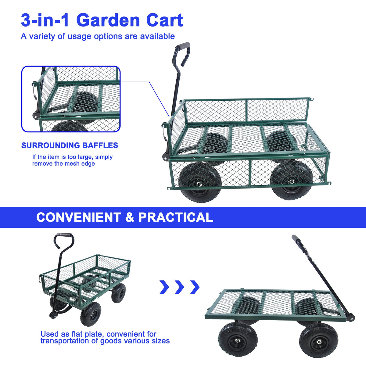 Green Outdoor Wagon Cart with Foldable Steel Frame - 550 lb Capacity, photo 9 of 37
