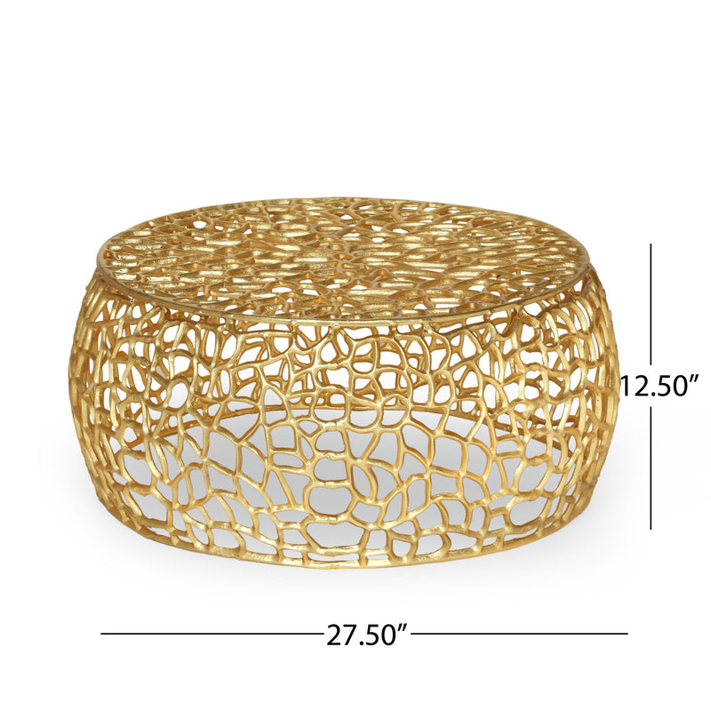 Modern Glam Mesh Coffee Table with Gold Accents and Aluminum Frame, photo 3 of 8