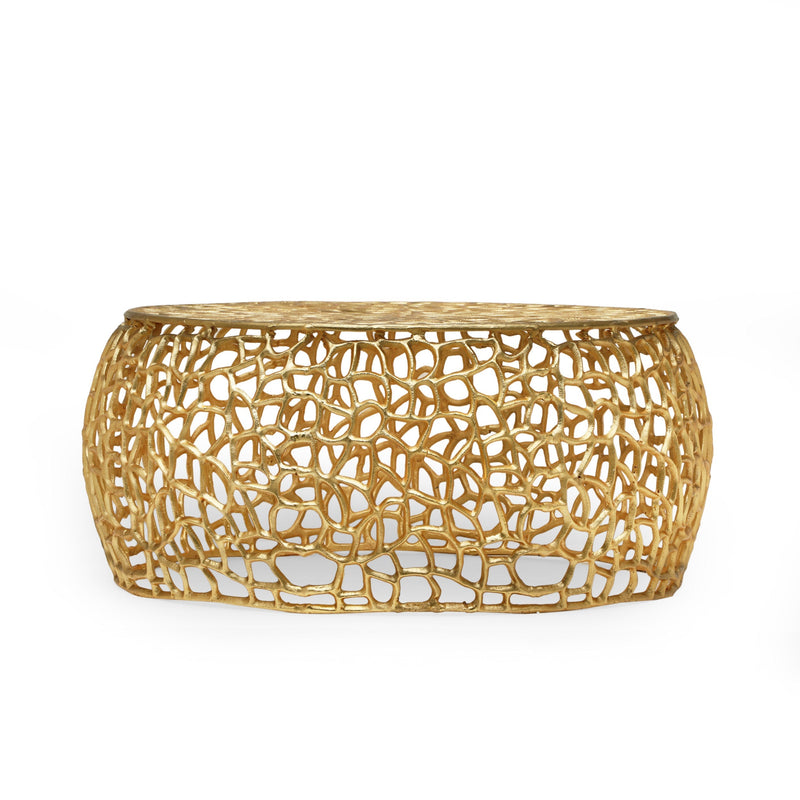 Modern Glam Mesh Coffee Table with Gold Accents and Aluminum Frame, photo 4 of 8