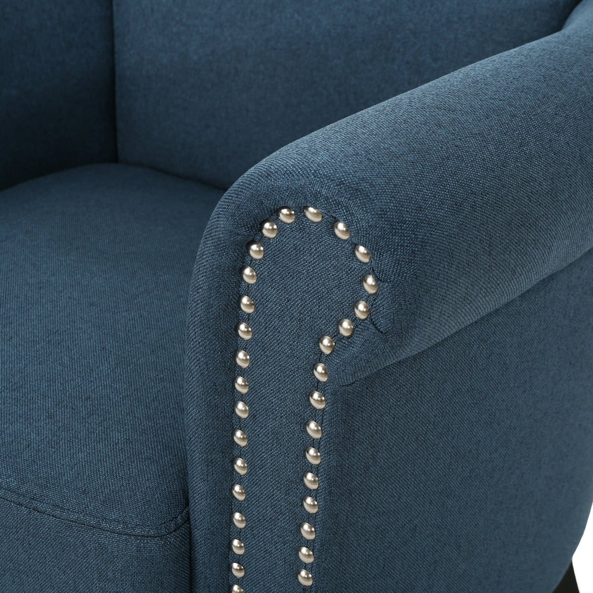 Navy Blue Fabric Club Chair with Nailhead Trim and Birch Wood Legs, photo 11 of 11