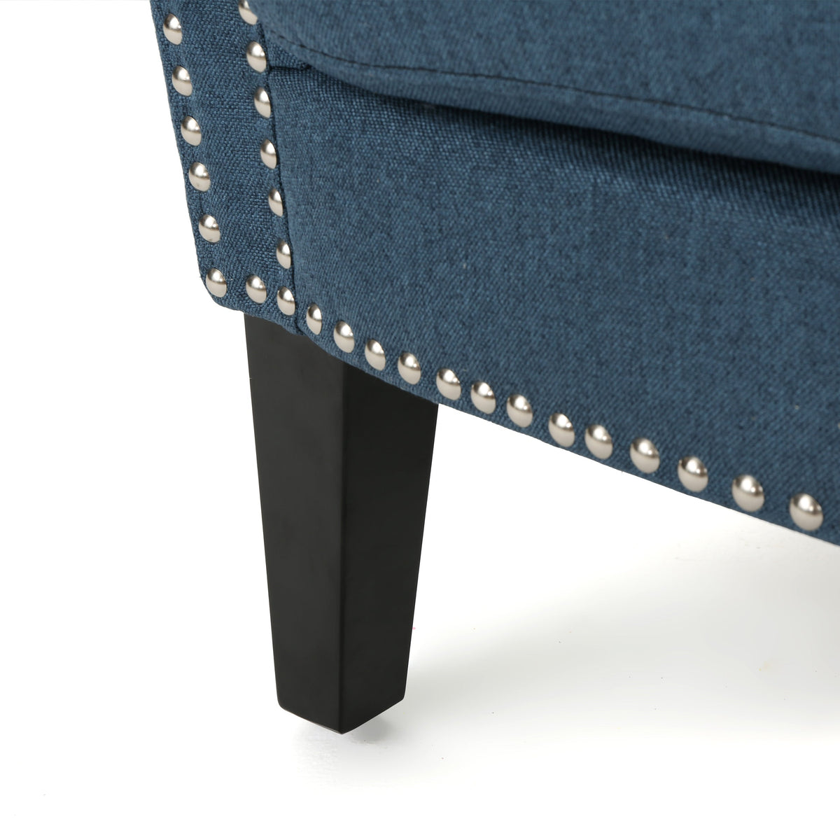 Navy Blue Fabric Club Chair with Nailhead Trim and Birch Wood Legs, photo 9 of 11