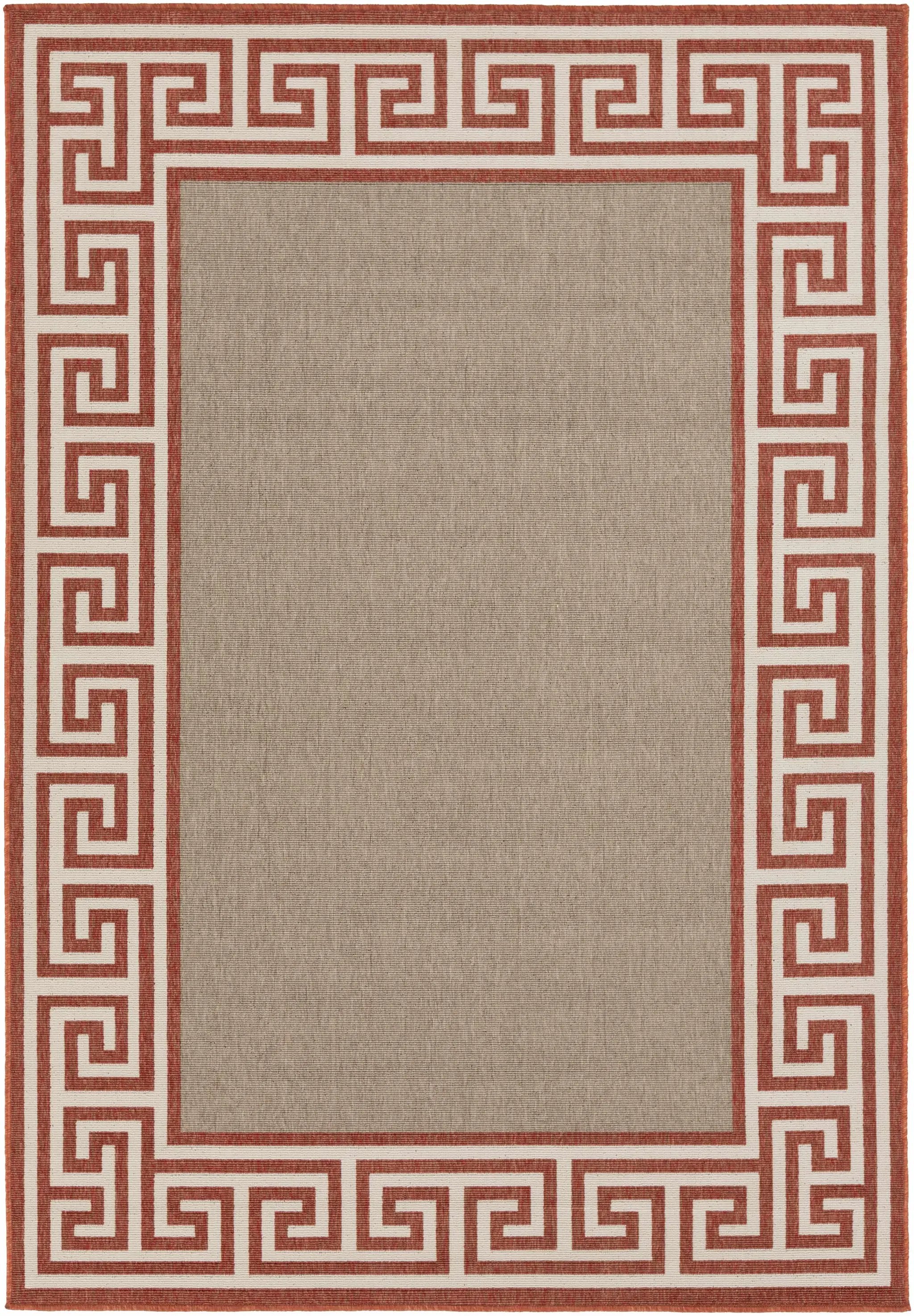 Houtz Red Border Greek Outdoor Rug - Clearance by Boutique Rugs