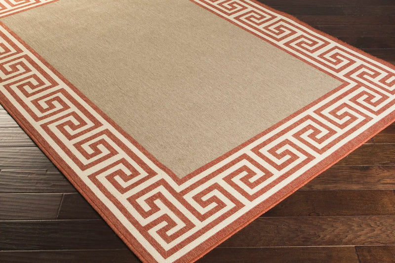 Houtz Red Border Greek Outdoor Rug - Clearance by Boutique Rugs