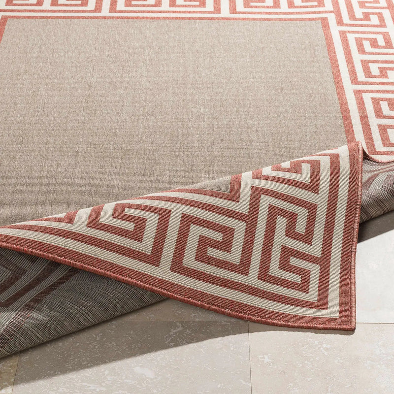 Houtz Red Border Greek Outdoor Rug - Clearance by Boutique Rugs