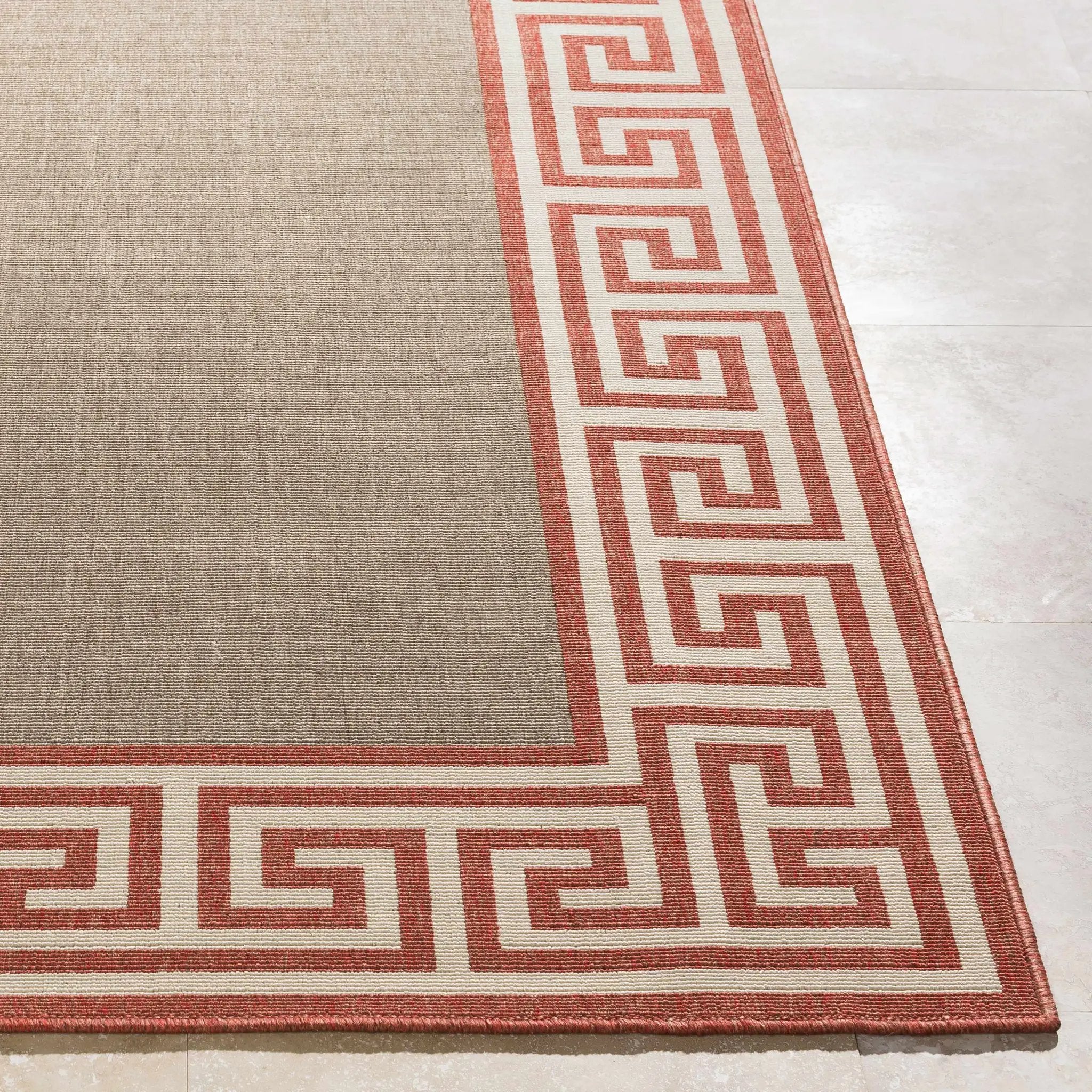 Houtz Red Border Greek Outdoor Rug - Clearance by Boutique Rugs