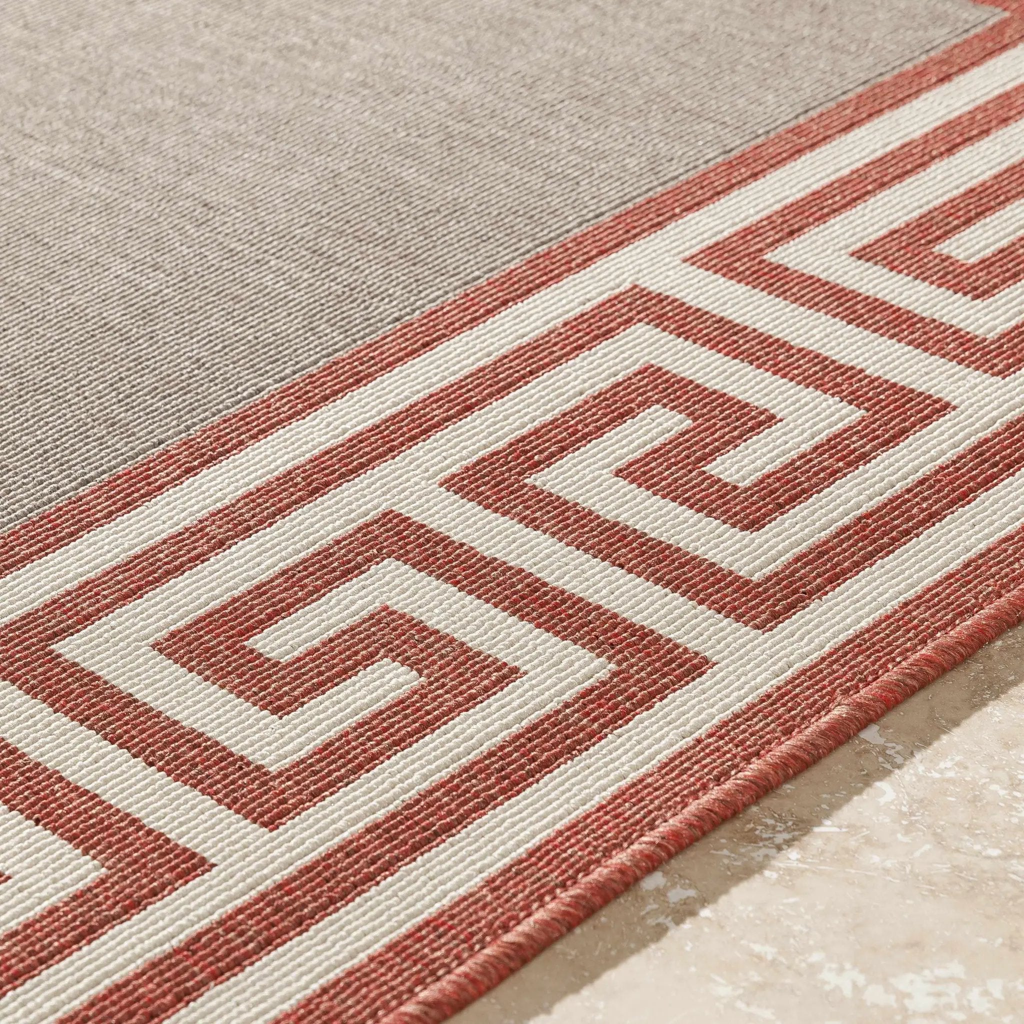 Houtz Red Border Greek Outdoor Rug - Clearance by Boutique Rugs