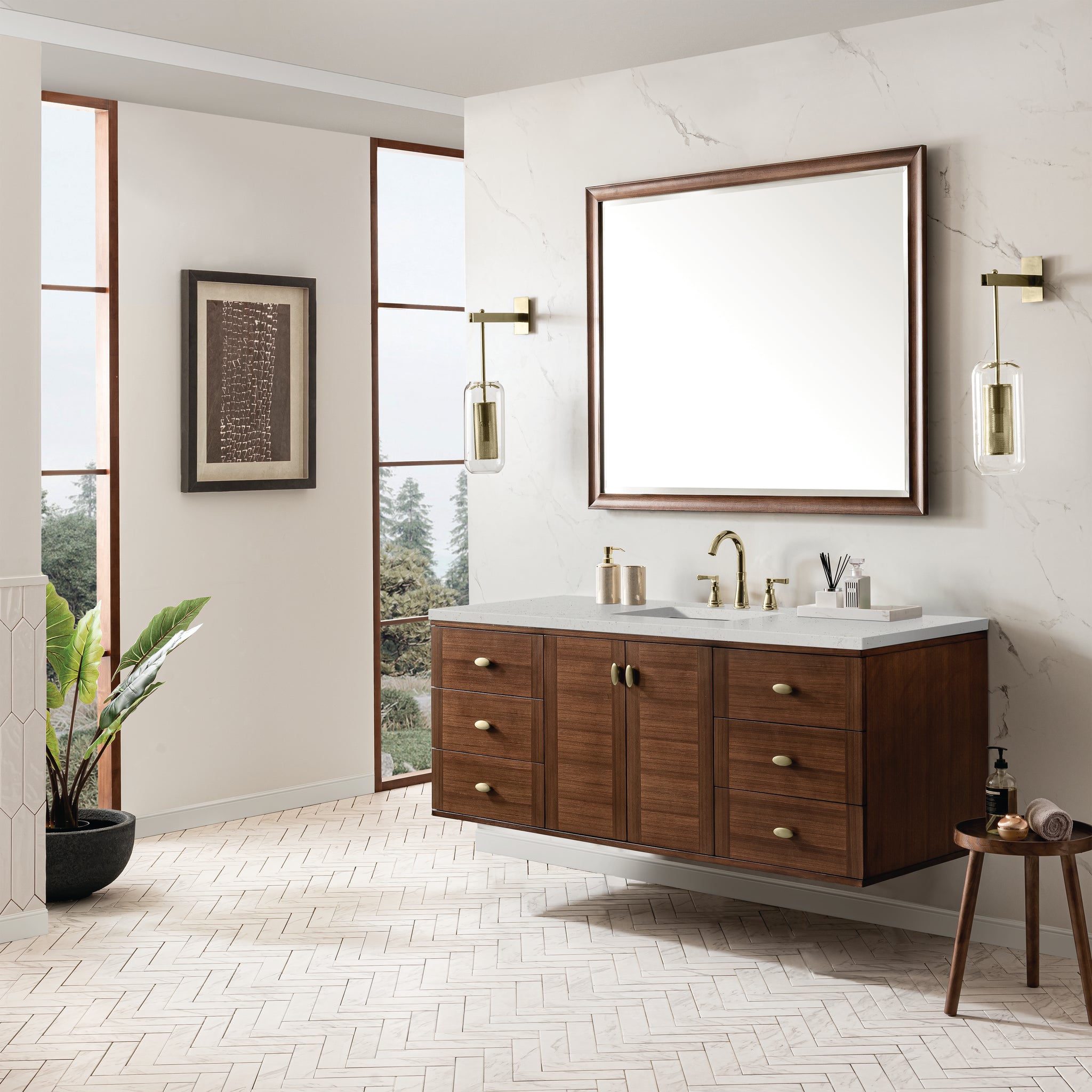James Martin Amberly 60" Dual Mount Single Bathroom Vanity, Mid-Century Walnut by James Martin