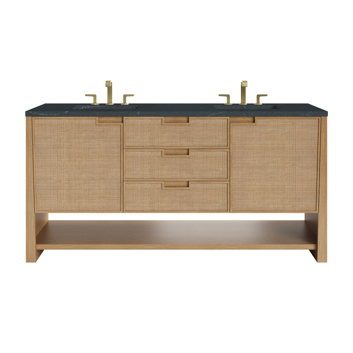 James Martin Solene 72" Double Bathroom Vanity, Seaside Oak with Charcoal Soapstone countertop