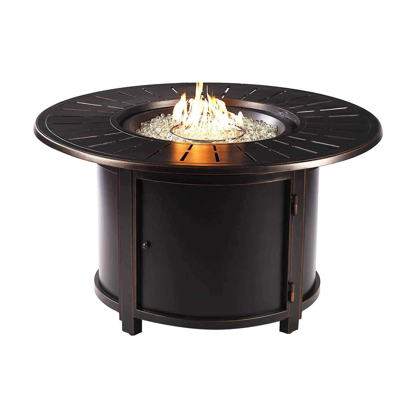 Black Aluminum Fire Table Set with Two Loveseats and Two Club Chairs by Sharicks