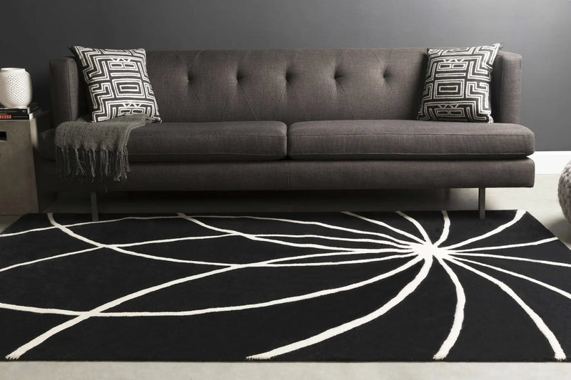 Davison Black Geometric Wool Carpet by Boutique Rugs