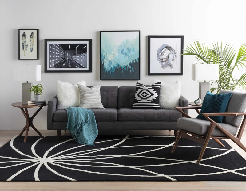 Davison Black Geometric Wool Carpet by Boutique Rugs