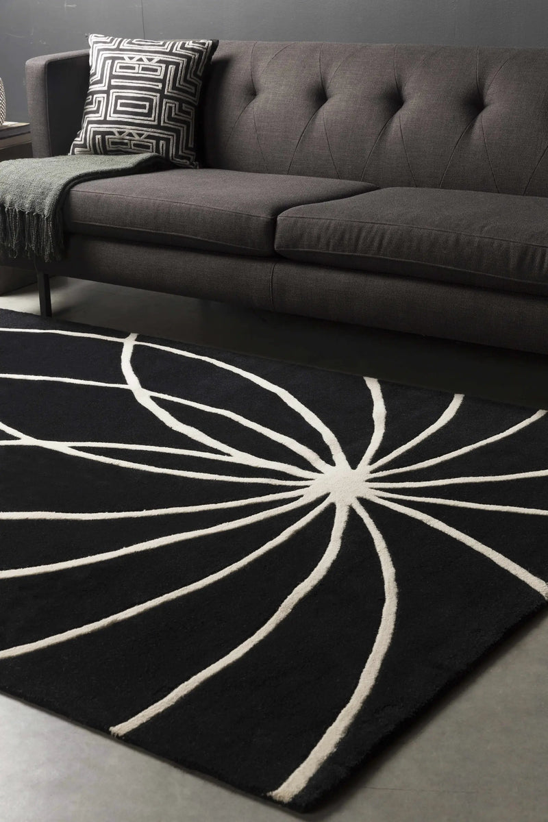 Davison Black Geometric Wool Carpet by Boutique Rugs