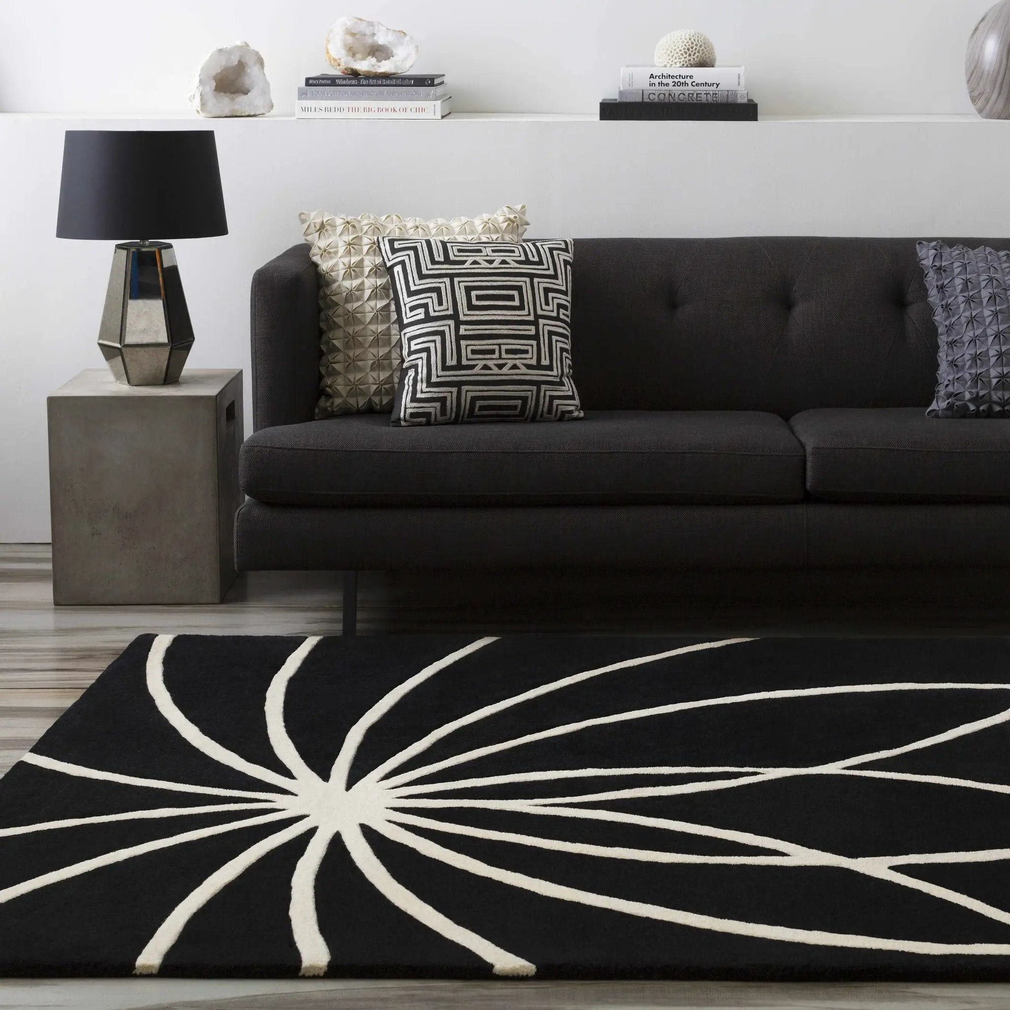 Davison Black Geometric Wool Carpet by Boutique Rugs
