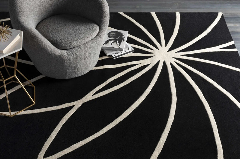 Davison Black Geometric Wool Carpet by Boutique Rugs