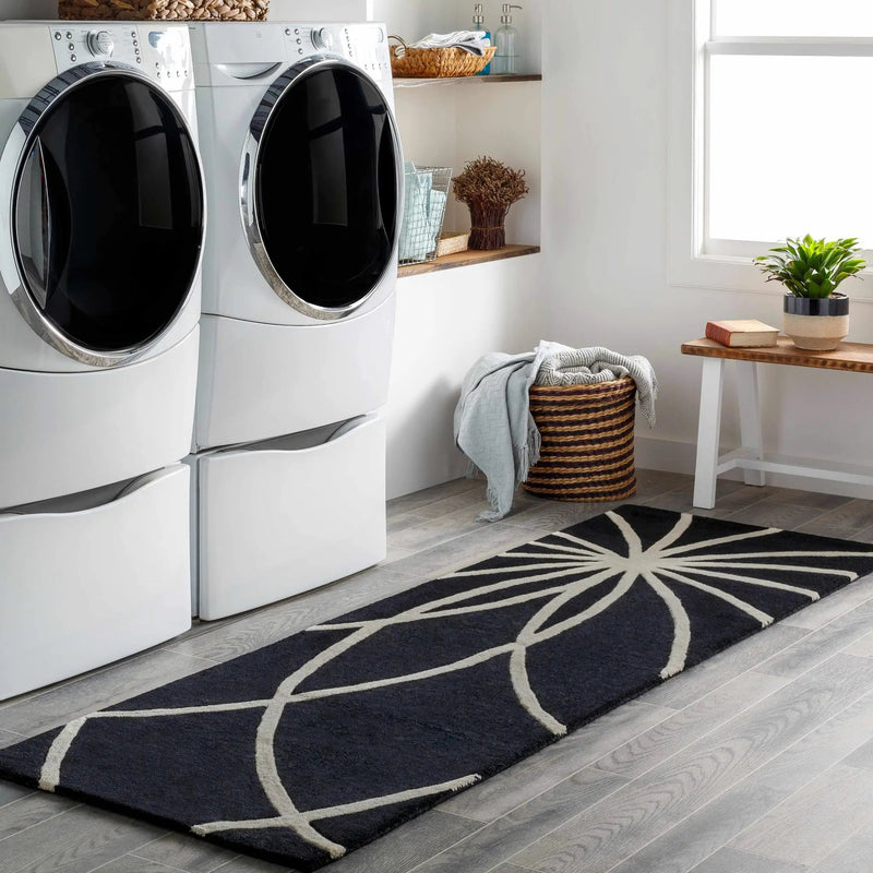 Davison Black Geometric Wool Carpet by Boutique Rugs